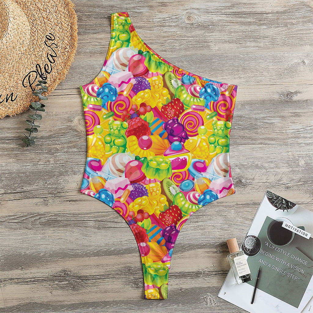 Candy And Jelly Pattern Print One Shoulder Bodysuit