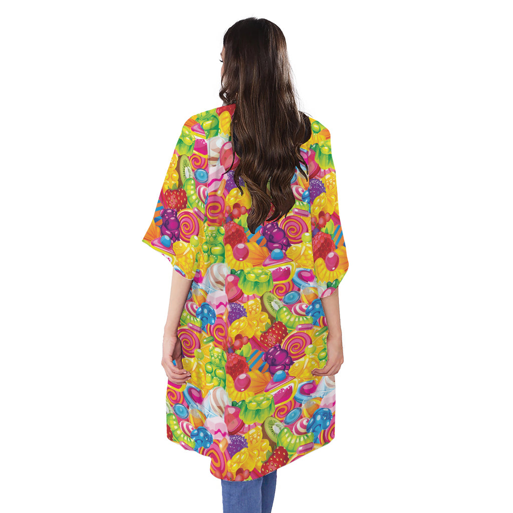 Candy And Jelly Pattern Print Open Front Beach Cover Up