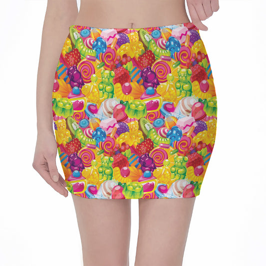 Candy And Jelly Pattern Print Pencil Mini Skirt