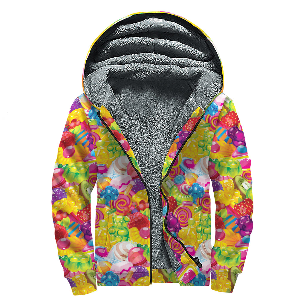 Candy And Jelly Pattern Print Sherpa Lined Zip Up Hoodie