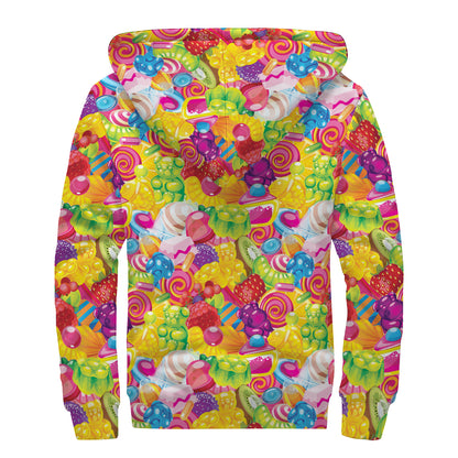 Candy And Jelly Pattern Print Sherpa Lined Zip Up Hoodie