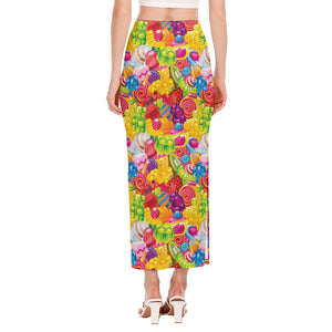 Candy And Jelly Pattern Print Side Slit Maxi Skirt