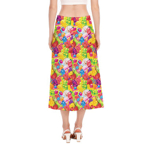 Candy And Jelly Pattern Print Side Slit Midi Skirt