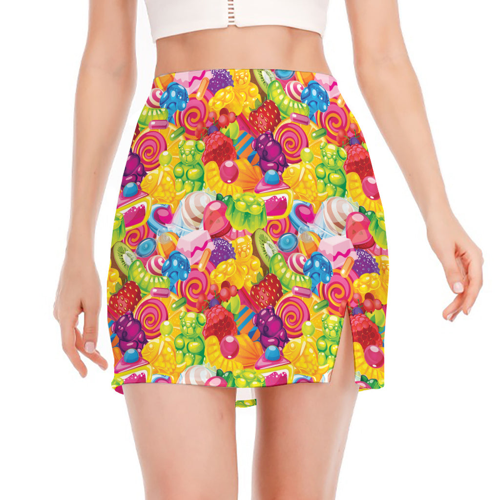 Candy And Jelly Pattern Print Side Slit Mini Skirt