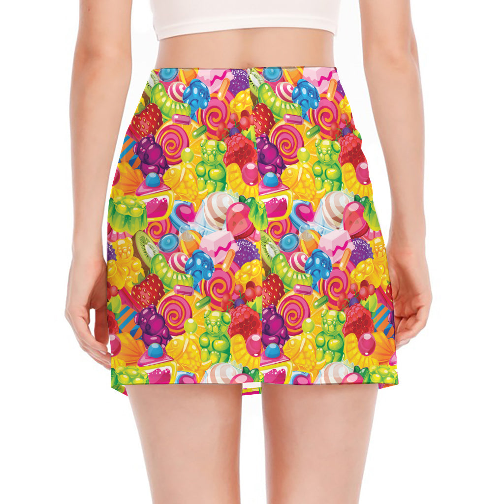 Candy And Jelly Pattern Print Side Slit Mini Skirt