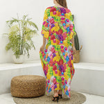 Candy And Jelly Pattern Print Silk V-Neck Kaftan Dress