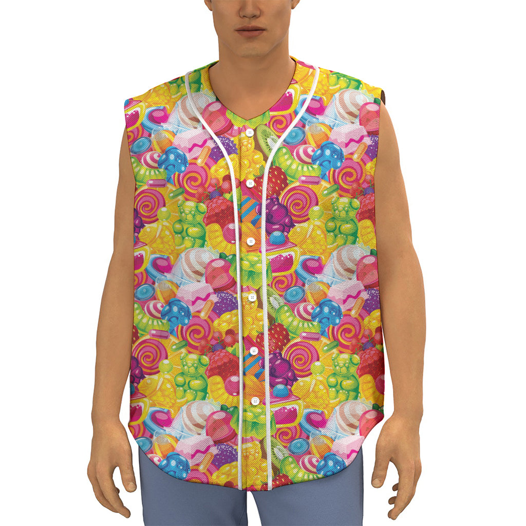 Candy And Jelly Pattern Print Sleeveless Baseball Jersey