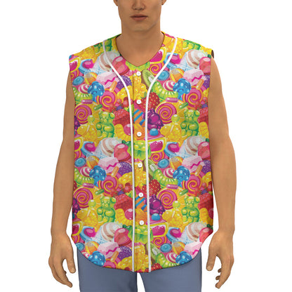 Candy And Jelly Pattern Print Sleeveless Baseball Jersey