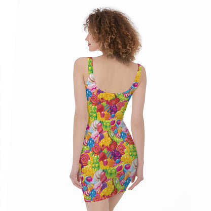 Candy And Jelly Pattern Print Sleeveless Bodycon Dress
