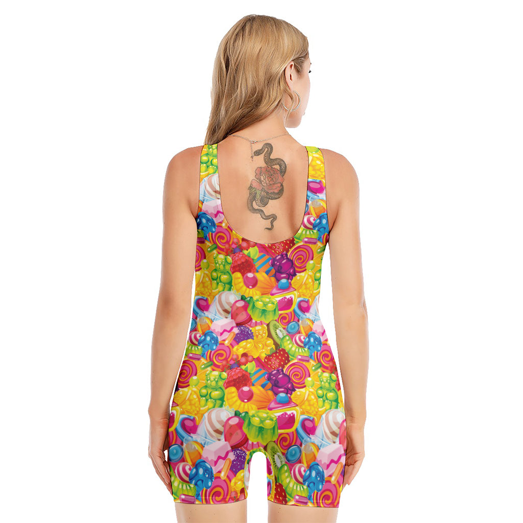 Candy And Jelly Pattern Print Sleeveless One Piece Swimsuit