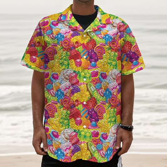 Candy And Jelly Pattern Print Textured Short Sleeve Shirt