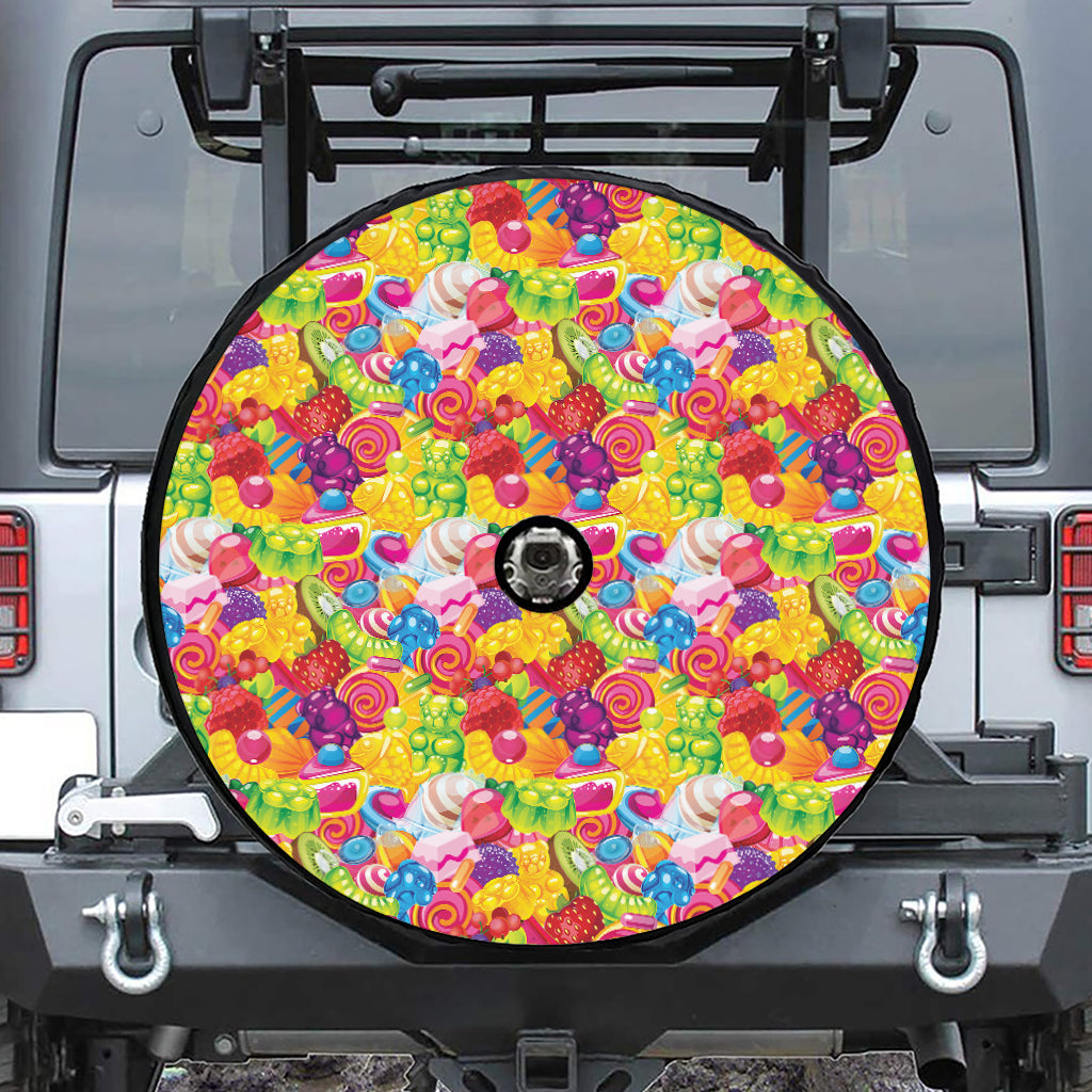 Candy And Jelly Pattern Print Tire Cover With Camera Hole