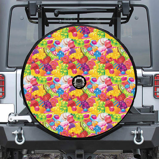 Candy And Jelly Pattern Print Tire Cover With Camera Hole