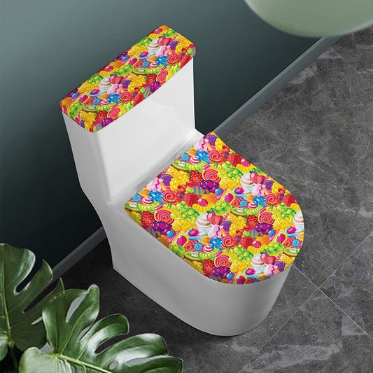 Candy And Jelly Pattern Print Toilet Lid And Tank Cover Set