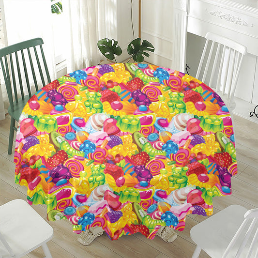 Candy And Jelly Pattern Print Waterproof Round Tablecloth