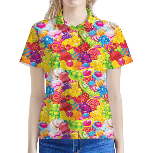 Candy And Jelly Pattern Print Women's Polo Shirt