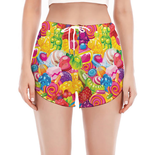 Candy And Jelly Pattern Print Women's Split Running Shorts