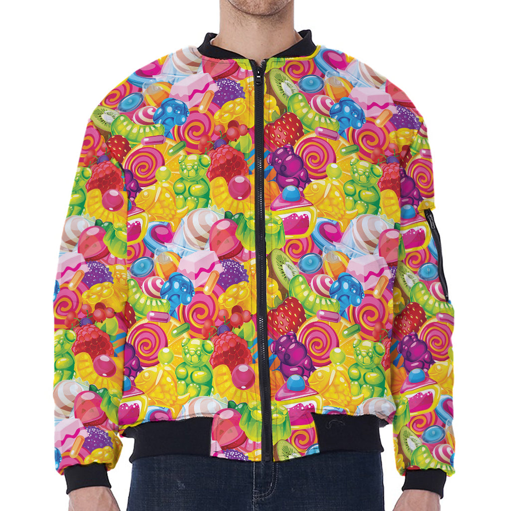 Candy And Jelly Pattern Print Zip Sleeve Bomber Jacket