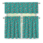 Candy And Santa Claus Hat Pattern Print 3 Piece Kitchen Curtains