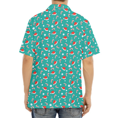 Candy And Santa Claus Hat Pattern Print Aloha Shirt