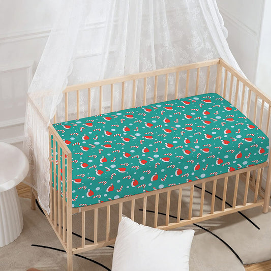 Candy And Santa Claus Hat Pattern Print Baby Crib Sheet