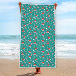 Candy And Santa Claus Hat Pattern Print Beach Towel