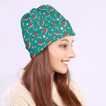 Candy And Santa Claus Hat Pattern Print Beanie