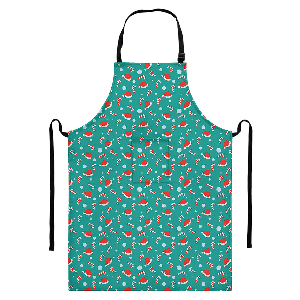 Candy And Santa Claus Hat Pattern Print Bib Apron With Pocket