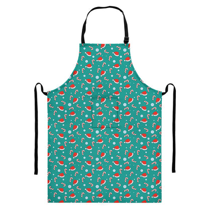 Candy And Santa Claus Hat Pattern Print Bib Apron With Pocket