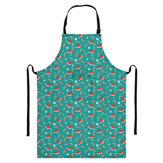 Candy And Santa Claus Hat Pattern Print Bib Apron With Pocket