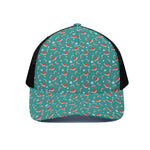 Candy And Santa Claus Hat Pattern Print Black Mesh Trucker Cap