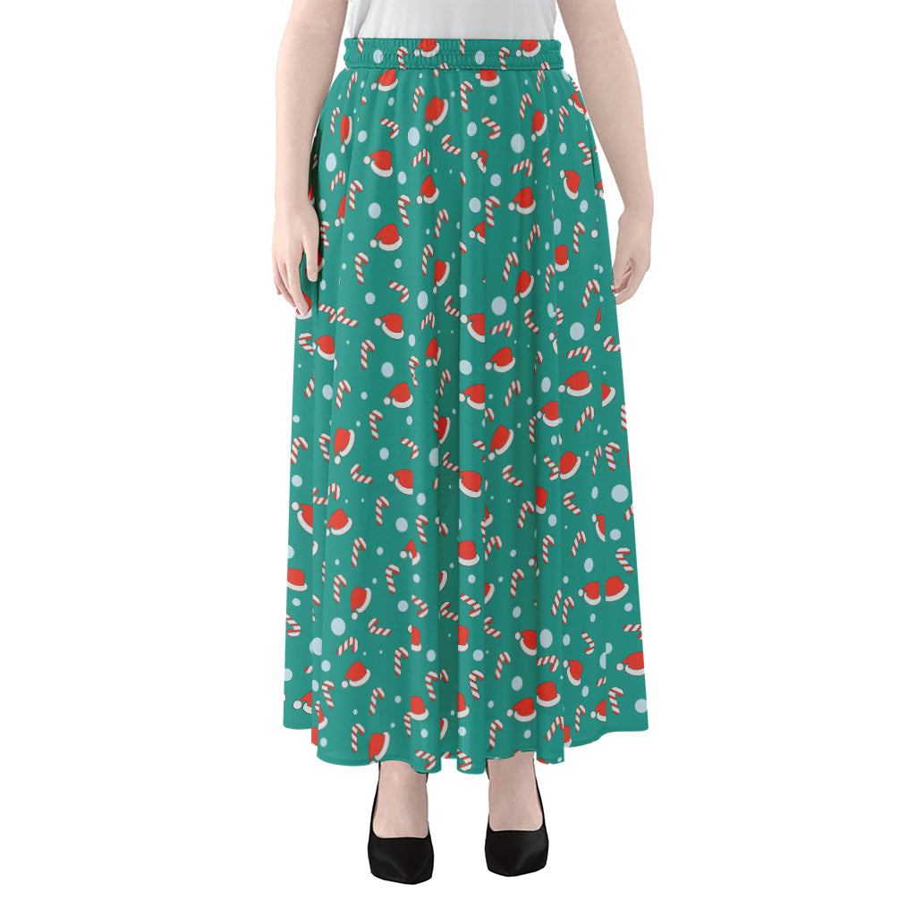 Candy And Santa Claus Hat Pattern Print Chiffon Maxi Skirt