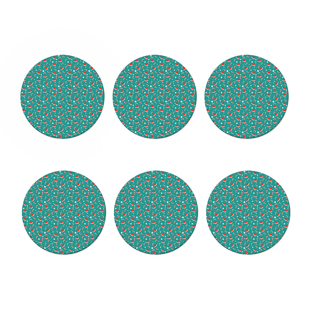 Candy And Santa Claus Hat Pattern Print Coaster Set
