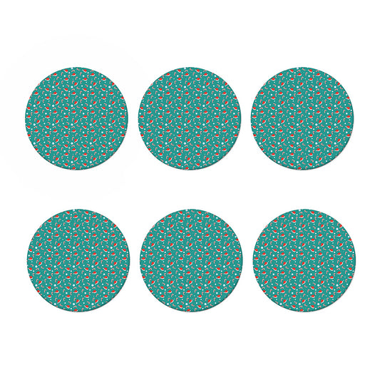 Candy And Santa Claus Hat Pattern Print Coaster Set