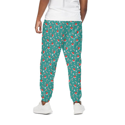 Candy And Santa Claus Hat Pattern Print Cotton Pants