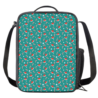Candy And Santa Claus Hat Pattern Print Crossbody Lunch Bag