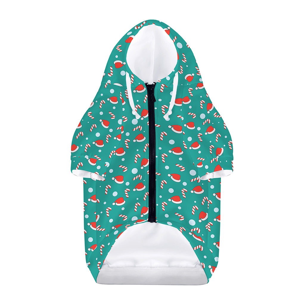 Candy And Santa Claus Hat Pattern Print Dog Zip Up Hoodie