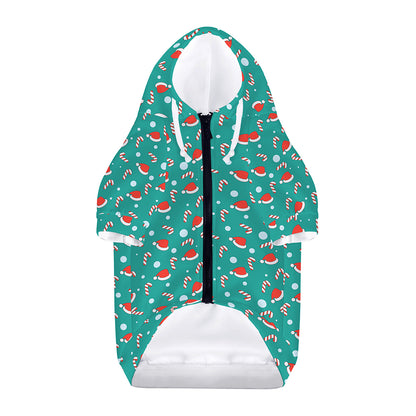 Candy And Santa Claus Hat Pattern Print Dog Zip Up Hoodie
