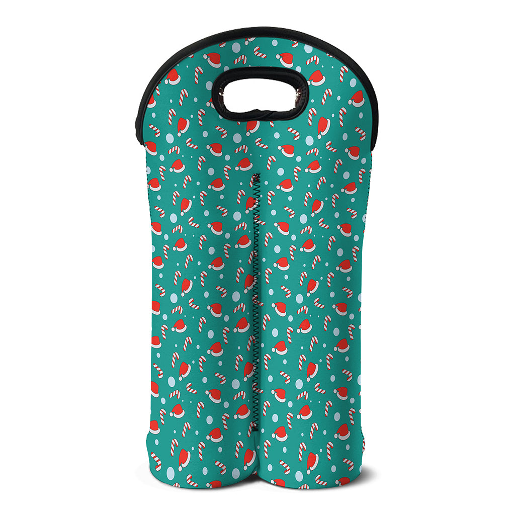 Candy And Santa Claus Hat Pattern Print Double Neoprene Wine Tote