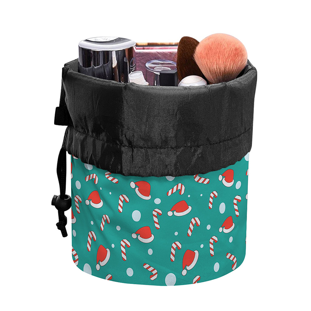 Candy And Santa Claus Hat Pattern Print Drawstring Makeup Bag