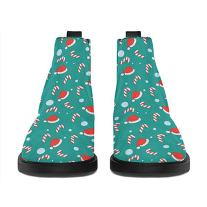 Candy And Santa Claus Hat Pattern Print Flat Ankle Boots