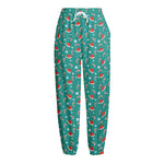 Candy And Santa Claus Hat Pattern Print Fleece Lined Knit Pants
