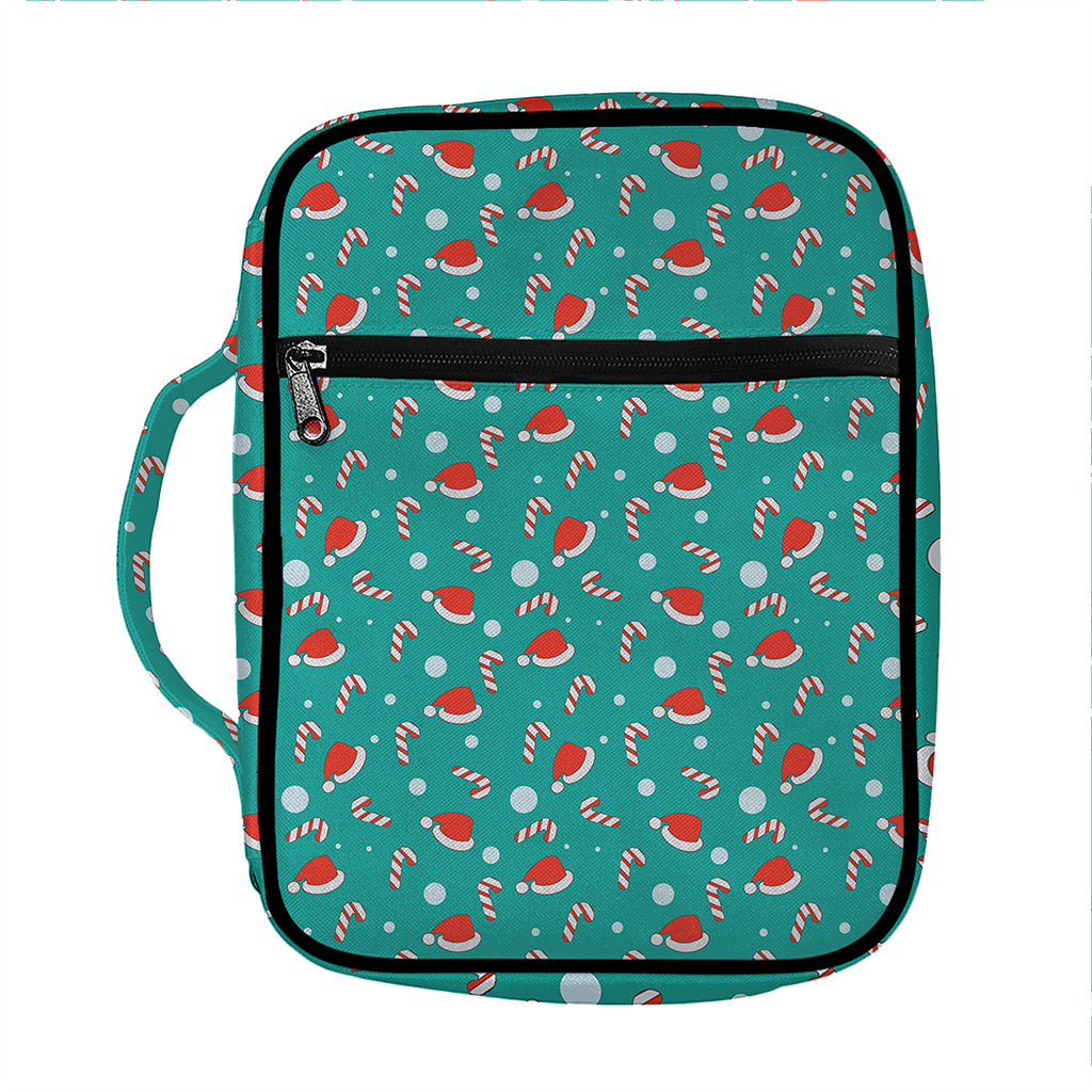 Candy And Santa Claus Hat Pattern Print Front Pocket Bible Bag