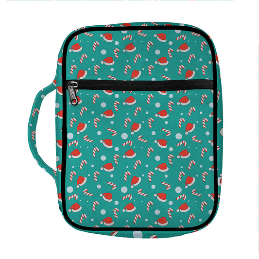 Candy And Santa Claus Hat Pattern Print Front Pocket Bible Bag