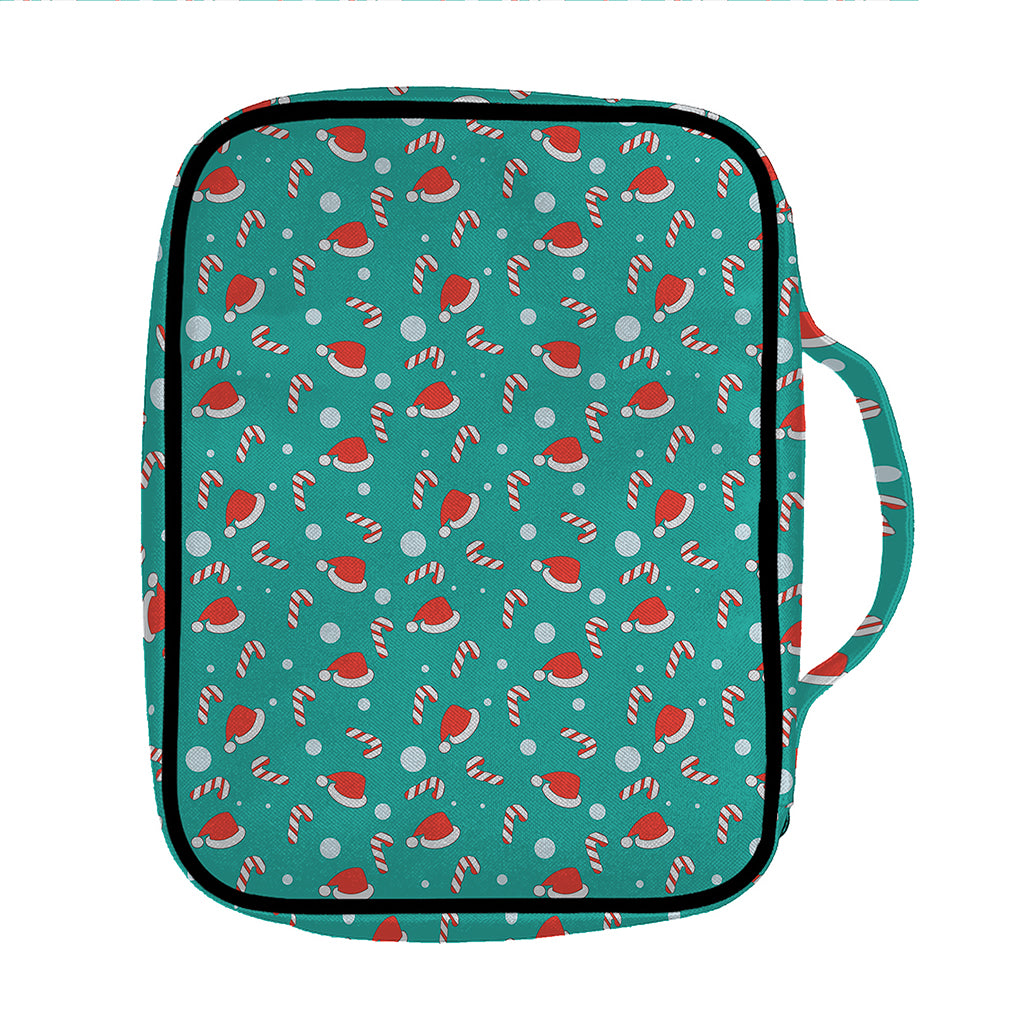 Candy And Santa Claus Hat Pattern Print Front Pocket Bible Bag