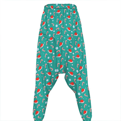 Candy And Santa Claus Hat Pattern Print Hammer Pants