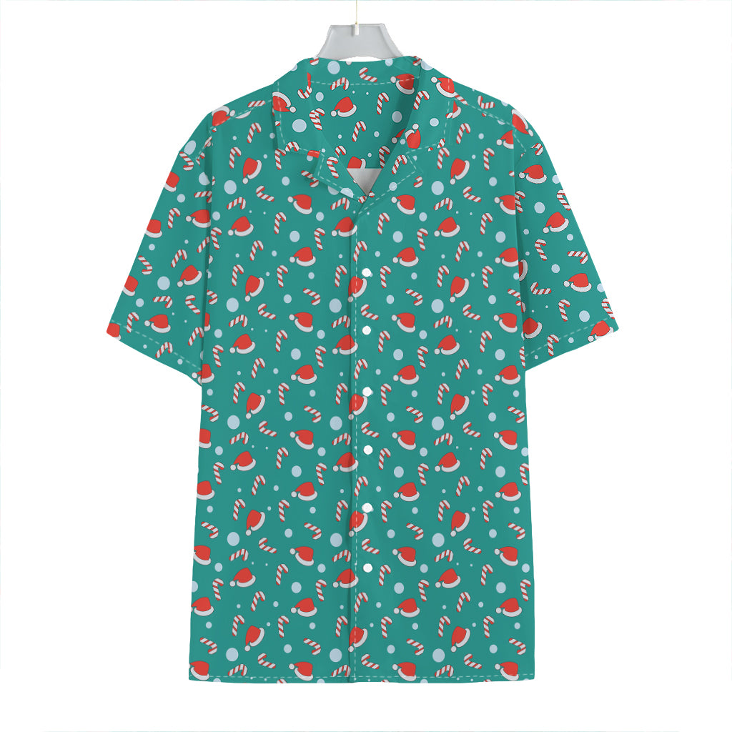 Candy And Santa Claus Hat Pattern Print Hawaiian Shirt