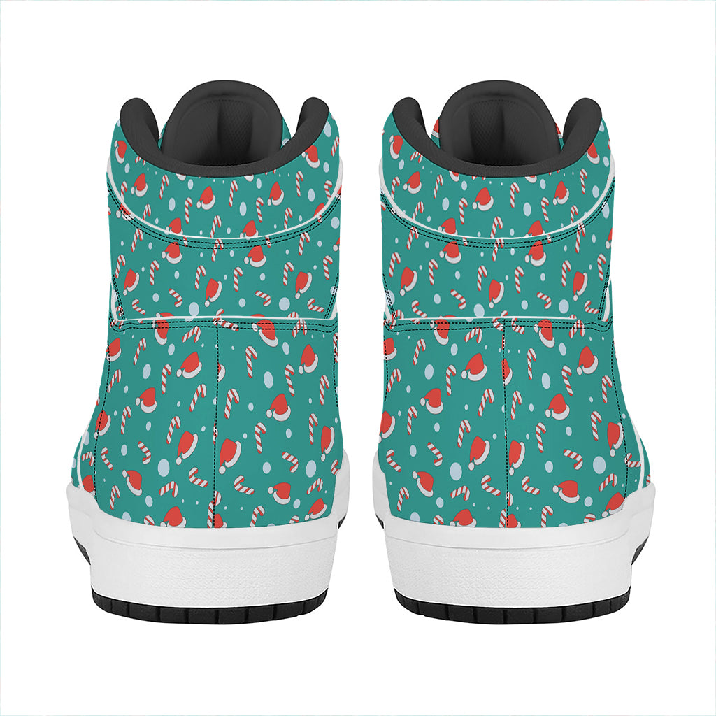 Candy And Santa Claus Hat Pattern Print High Top Leather Sneakers