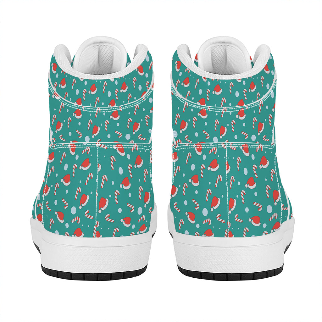 Candy And Santa Claus Hat Pattern Print High Top Leather Sneakers