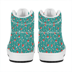 Candy And Santa Claus Hat Pattern Print High Top Leather Sneakers